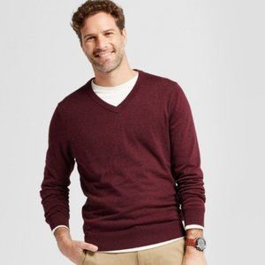 Men’s Burgundy Heather V-neck Pullover Sweater